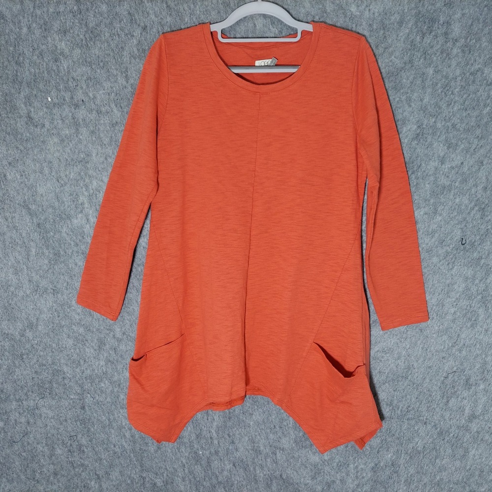 LOGO Lori Goldstein 100% Cotton Tunic S Pink Boho Lagenlook Pockets Long sleeve